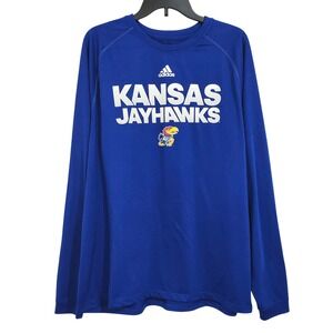 Adidas Kansas Jayhawks Climalite Performance Shirt Mens XL Blue Long Sleeve